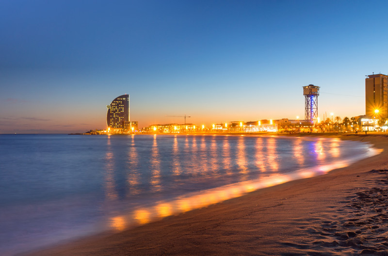 Barcelona Beach at Night